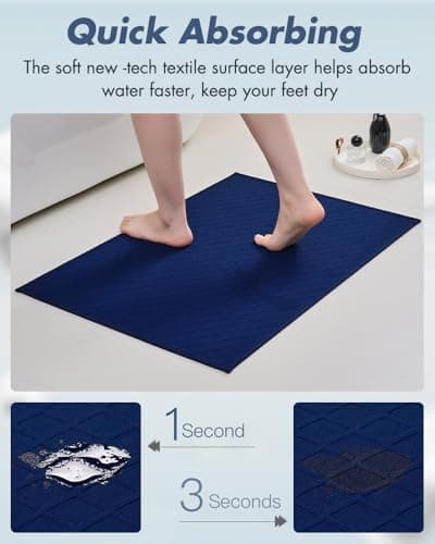 AMOAMI Ultra Thin Bathroom Rugs, Rubber Backed Bath Mats for Bathroom Non Slip, Absorbent Bathroom Mat for Floor, Shower, Sink (17"x28", Blue) - Thumbnail 4