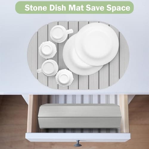 Stone Dish Drying Mat for Kitchen Counter,24"(L)×16"(W) Collapsible Fast-Drying Diatomaceous Earth Mats with Towel Sanding Tool,Versatile Stone Drying Mats for Cups Dishes Bottles - Thumbnail 5