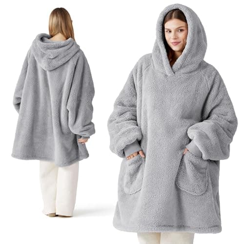 Bedsure Wearable Blanket Hoodies, Blanket Hoodie as Mothers Day Birthday Gifts for Mom Women, Warm Cozy Soft Sweatshirt Hooded Blankets for Women Men Adults, Grey, Standard - Image 1