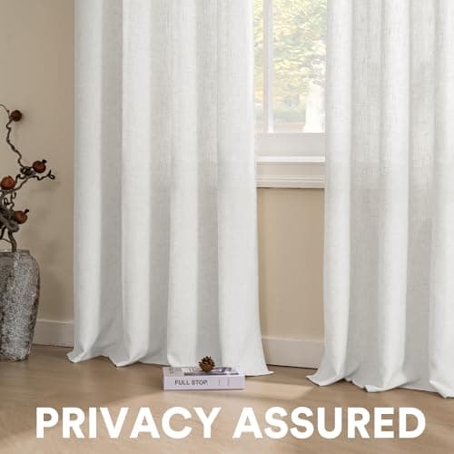 PrinceDeco Linen Curtains with Attached Valance for Living Room 95 inch Length 2 Panels Set,Light Filtering Farmhouse Curtains for Bedroom Privacy Window Treatment Not See Through,W52 x L95, White - Thumbnail 5