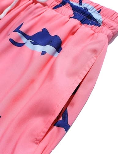 ZAFUL Mens Swim Trunks with Compression Liner Stretch Beach Shorts Quick Dry with Pockets Board Shorts Pink-Blue Shark XL - Thumbnail 6