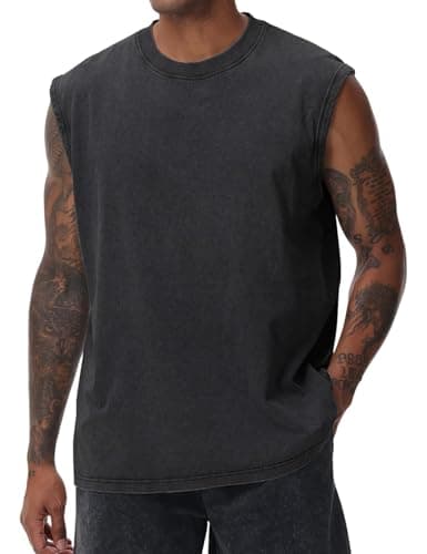 PAODIKUAI Sleeveless Shirts for Men - Sleeveless Crew Neck Casual Gym Washed T Shirt Breathable Loose Fit(Black,XL) - Image 1