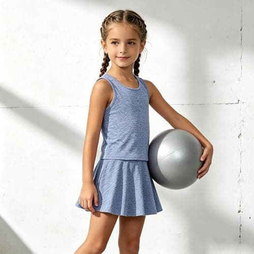 SOFIPURE Girls 2 Piece Sun Protection Tank Top and Skort Set Quick Dry Moisture Wicking Athletic Active Wear for Summer Outdoor Sports Beach Blue 7Y-8Y - Thumbnail 4