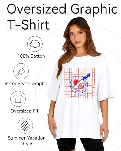 Aiyino Yk2 Womens Oversized Graphic T Shirt 100% Cotton Strawberry Fruit Shirt Casual Summer Loose Fit Tee XL - Thumbnail 6