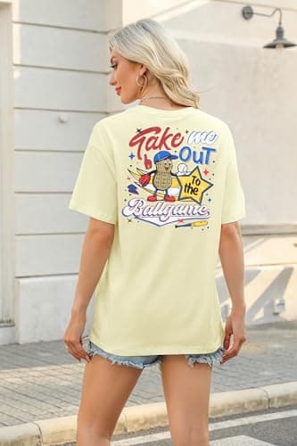 MYHALF Baseball Shirts Women Baseball Mom Shirt Oversized Ballgame Graphic Tshirt Sport Clothes Apricot - Thumbnail 3