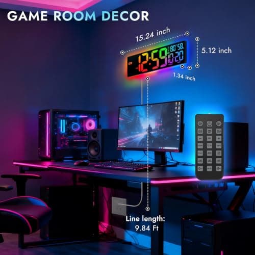 ANSOPER 16.5" Large Digital Wall Clock: 13 RGB Night Lights Giant LED Display with Remote, Auto DST & Dimming, Classroom Must Have, Gaming Room Dorm Decor, Big Number Clock for Seniors RGB - Thumbnail 3
