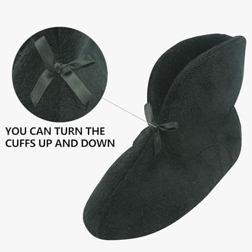 Forfoot Slipper Boots, Winter Bootie Slippers for Women Extreme Cold Light Coral Plush Indoor House Bedroom Slippers Fuzzy Black Home Office Shoes US 9.5 - Thumbnail 5