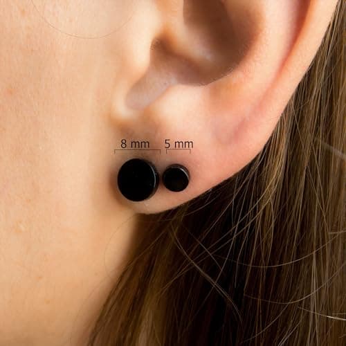 Hypoallergenic Black Stud Earrings for Men Women: 6 Pairs Flat Back Stainless Steel Cartilage Piercing Ear Tunnel 5mm-10mm (6 Pairs-Black-(3-8mm)) - Thumbnail 5