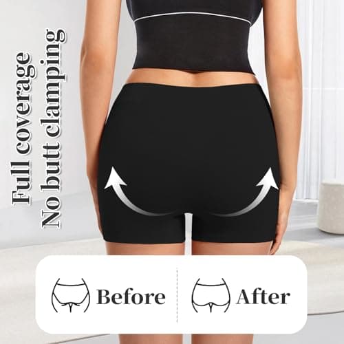 Migbean Cotton Panties for Women Boyshorts Underwear Mid Waisted Underpants Soft Breathable Stretch Boxer Shorts 4 pack Black - Thumbnail 5