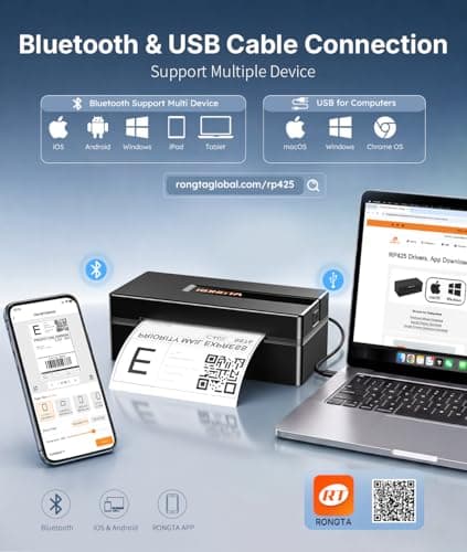 Rongta Bluetooth Thermal Shipping Label Printer: 4x6 Wireless Label Maker for Small Business - Compatible with Windows, Mac, iPhone& Android, Widely Used for Amazon Shopify Etsy(Black) - Thumbnail 2