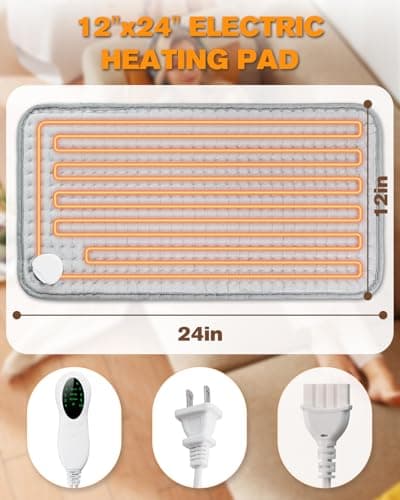 Electric Heating Pad for Period Cramps & Back Pain Relief, Birthday & Mothers Day Gifts for Mom Dad Women Men, Portable Heat Pad for Neck and Shoulders, 10 Heat Settings, ETL Certified, 12"x24", Gray - Thumbnail 6