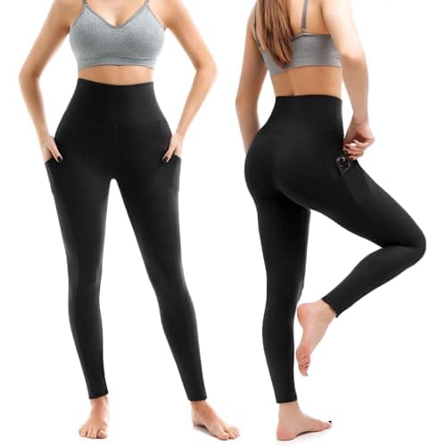 Leafigure 2 Pack Leggings with Pockets for Women, High Waisted Soft Leggings for Yoga Gym Black LXL - Thumbnail 2