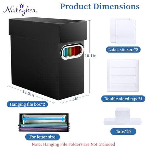 Naleyber File Organizer Box with Lid & Handle, Thickened Cardboard Hanging File Folder Storage Boxes for Letter Size, Portable Filing Organizer for Office, Home, Classroom, Black 2 Pack - Thumbnail 2