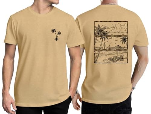QIXYN Tropical T-Shirt for Men Summer Beach Vacation Shirts Hawaiian Positive Vibes Palm Tree Short Sleeve Vintage Tops Khaki - Image 1