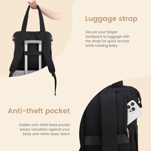 LOVEVOOK Diaper Bag Backpack,Diaper Bag Tote for Mom Dad with Changing Pad,Insulated Pockets, Convertible Lightweight Mom Backpack with Pacifier Case（Black） - Thumbnail 6