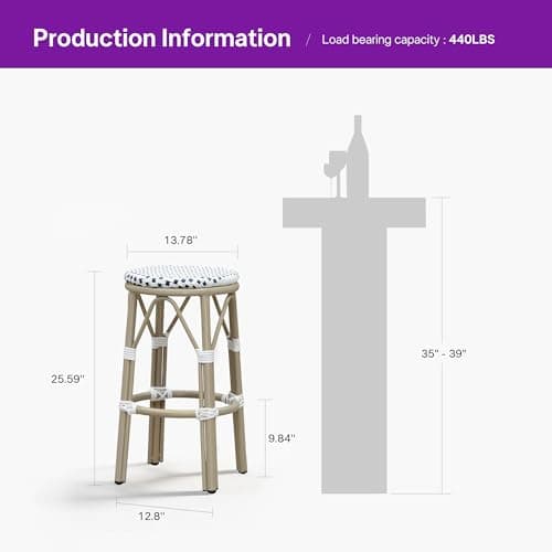 PURPLE LEAF Outdoor Counter Stool 2-Pack Champagne Finish Indoor Barstools - Thumbnail 2