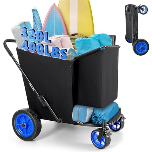 KEDSUM Beach Wagon with Big Wheels for Sand, 400LBS Heavy Duty Beach Cart with 12" All Terrain Rubber Wheels, 320L Large Capacity Collapsible Wagon for Garden Sports Camping Outdoor Activities