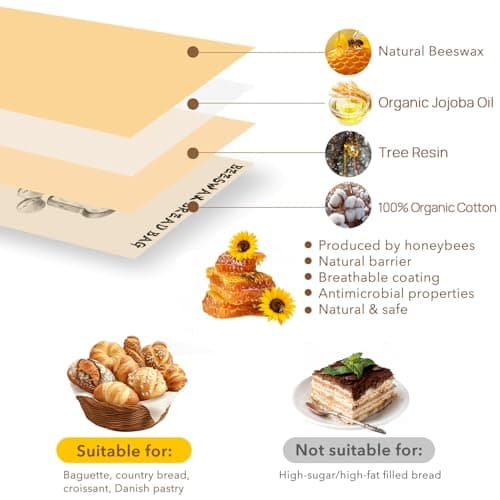 Beeswax Bread Bags for Sourdough & Homemade Bread XL 17x13 Inch, Reusable Bags for Homemade Bread Sourdough, 2 Packs Cotton Bread Storage Bags for Freezer & Refrigerator (White) - Thumbnail 4