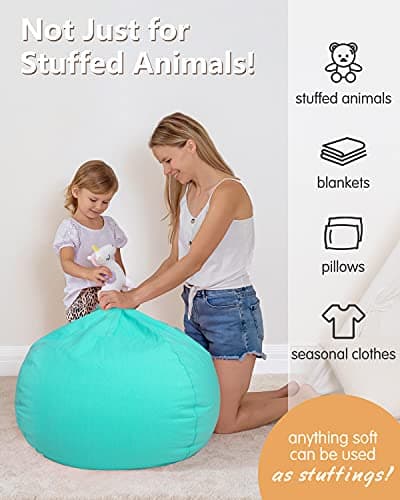 Aubliss Stuffed Animal Bean Bag Storage Chair, Beanbag Covers Only for Organizing Plush Toys, Turns into Bean Bag Seat for Kids When Filled, X-Large 48"-Canvas Solid Aqua - Thumbnail 4