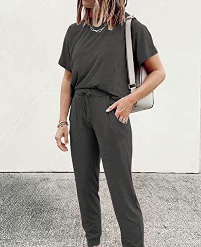 PRETTYGARDEN Women's Two Piece Lounge Sets 2026 Spring Summer Jogger Pants Vacation Outfits Travel Airplane Matching Clothes (Dark Grey,3X-Large) - Thumbnail 3