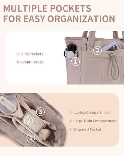 Wandering Nature Puffer Tote Bag with Cup Holder for 40 oz Tumbler & Laptop Compartment & Trolley Sleeve for Travel, Work, Nurse, Women - Thumbnail 6