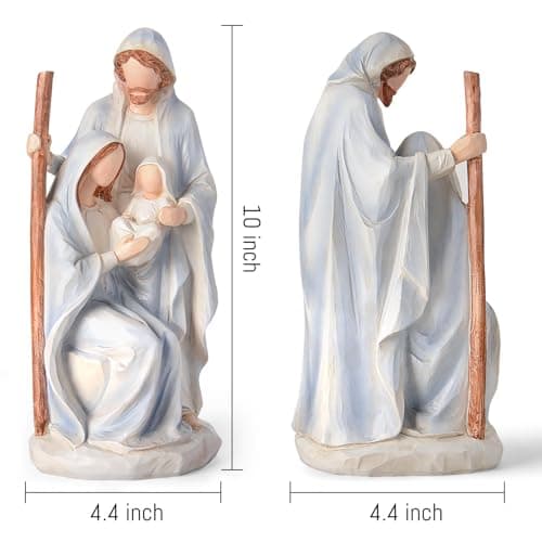 Vofstand 10" Nativity Scene Set Holy Family Ornament Statue Indoor Jesus Christmas New Year Decor Gift Hand-Painted Resin Figurines - Thumbnail 2