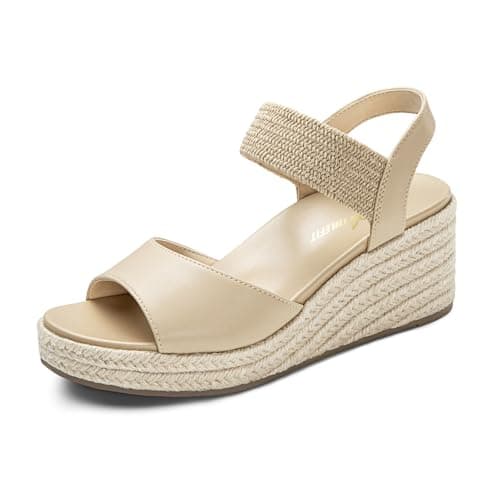 Athlefit Platform Wedge Sandals for Women Comfortable Espadrille Dressy Casual Elastic Strap Open Toe Nude Sandals with Arch Support for Summer Wedding Vacation Size 10 - Image 1