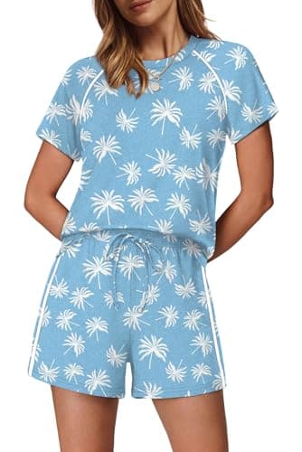 Sampeel 2 Piece Sets for Women Summer Outfits Two Piece 2026 Loungewear Matching Sets Women Clothing Sweatsuits Jogging Suits Cruise Wear Vacation Outfits Spring Clothes Blue Print XL - Image 1