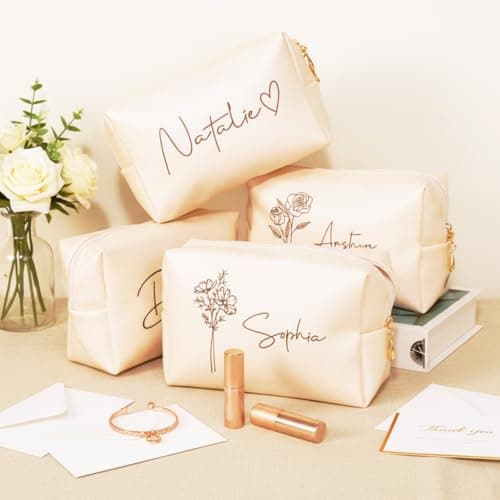 DayOfShe Personalized Name Makeup Bag for Bridesmaid Gifts Bridal Shower Wedding Gifts Custom Toiletry Bag Cosmetic Bag for Best Friend Birthday Gifts - Thumbnail 3