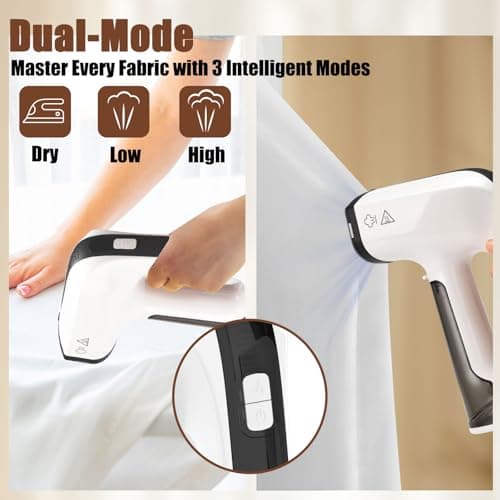 Vacuum Steamer for Clothes, 3200Pa Suction Handheld Clothes Steamer, Dual Mode, LED Display, Portable Travel Steamers for Clothes, Steaming & Ironing 2 In 1, 160ml Water Tank (for 110-120V) - White - Thumbnail 5