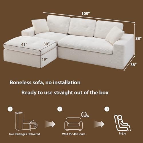 anfutek L-Shaped Modular Sectional Couch for Living Room Furniture, Boneless Cloud Couch Set with Back Support, Modular Sectional Sofas for Living Room Furniture with Ottoman - Thumbnail 6
