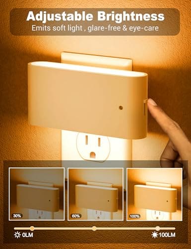 JandCase LED Night Lights Plug into Wall, Amber Night Light with Dusk to Dawn Light Sensor, Dimmable Night Light Plug in [2 Pack], 1800K Amber Nightlight for Bedroom Hallway Kids Room Kitchen - Thumbnail 2