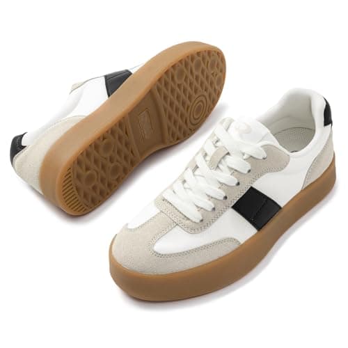 Rihero Platform Sneakers for Women Comfortable Tennis Walking Shoes Summer Retro Fashion Sneakers White Black Size 9 - Thumbnail 6