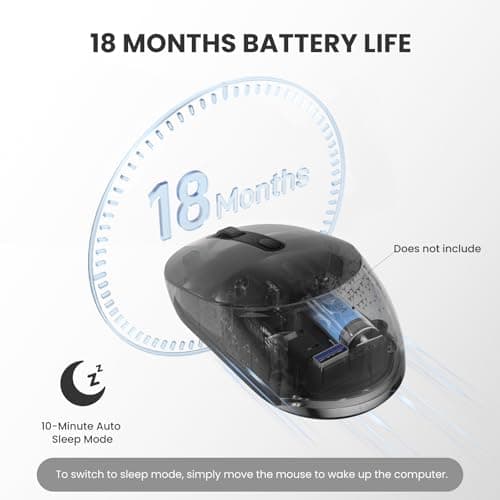 TECKNET Bluetooth Wireless Mouse, Bluetooth 5.2 & 2.4G USB-A Receiver, Compact & Portable, Silent Click, Ergonomic Symmetrical Design, 18-Month Battery, Adjustable DPI, Wide Compatibility - Black - Thumbnail 4