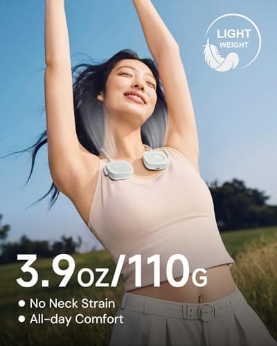 BENEUNDER Portable Neck Fan, 3.9oz Mini Small Personal Fan with Rechargeable Battery, 8000RPM Turbo Cooling, Ultra-Lightweight for Travel, Outdoor, Office & On-the-Go, Hair-Safe Design - Thumbnail 2