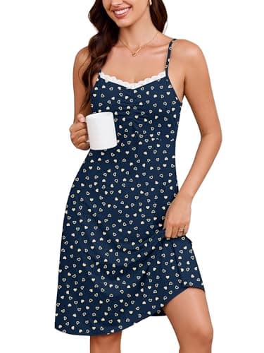 Heymoments Nightgowns for Adult Women Sleeveless Sleep Shirts Print Floral Large V-Neck Nightie Night Gown House Pajama Ladies Lounge Sexy Dress - Image 1