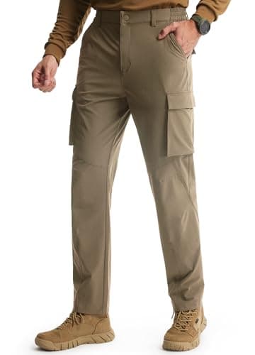 Libin Men's Hiking Pants Lightweight Quick Dry Cargo Pockets Water Resistant Work Travel Pants Elastic Waist Straight Leg Regular Fit Soft Outdoor UPF 50+, Khaki, 30W x 30L - Image 1