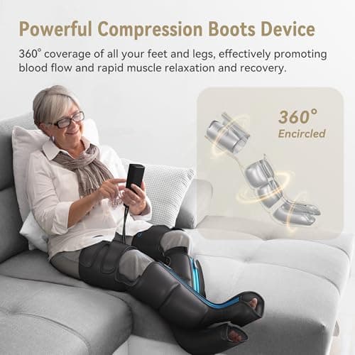 FIT KING Rechargeable Leg and Foot Massager - Cordless Air Compression Full Leg Boots Massager for Circulation and Recovery - Pressure Sensor & LCD Display - 3 Modes 10 Intensities 5 Timer Functions - Thumbnail 3