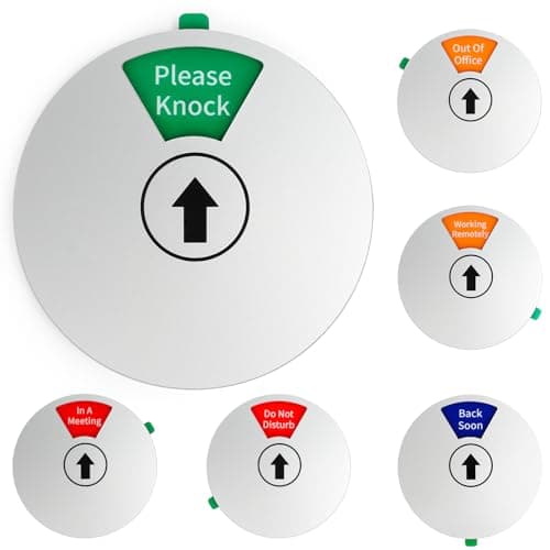 Office Door Sign – 6 in 1 Rotating Privacy Sign with “In a Meeting/Do Not Disturb/Back Soon/Working Remotely/Please Knock/Out of Office” – Strong Adhesive + Magnets, No-Residue Removal, Works on Glass/Wood/Metal Doors – 6 Inch, Sliver