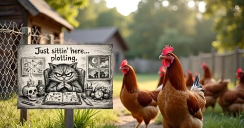 Just Sittin Here Plotting Metal Tin Sign Dark Humor Cat Artwork Funny Bathroom Wall Decor Gothic Sketch Style Plaque Restroom Home Office Gift 8x12 Inch Pre Drilled Hanging Art - Thumbnail 2