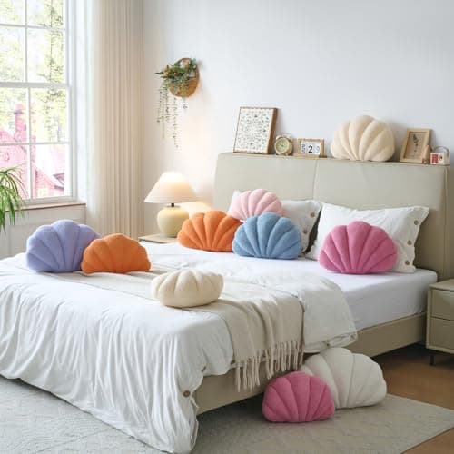 Mepherl Pink Purple Seashell Throw Pillows,13 Inch Shell Shaped Pillows Decorative Throw Pillow,Soft Seashell Plush Pillow Cushion for Bed Couch Living Room Home Decor - Thumbnail 6