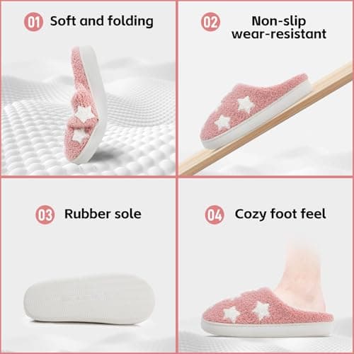 BOVTY Memory Foam Slippers for Women - House Slip-on with Colorful Hearts & Stars Pattern Cute Cozy Bedroom shoes - Thumbnail 5