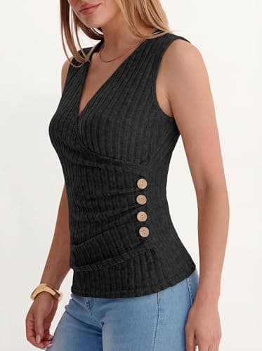 ANRABESS Tank Tops for Women V Neck Sleeveless Sexy Top Ribbed Slim Fitted Tanks, 2026 Casual Summer Daily Wear & Going Out Black Small - Thumbnail 5