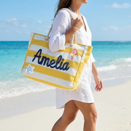 NYLGOXITK Personalized Embroidered Beach Bag, large waterproof crossbody bag with zipper designed for women, ideal gift for beach, pool and travel - Thumbnail 6