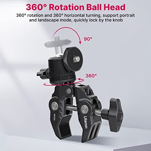 ULANZI R099 Super Clamp Camera Mount with 360° Ballhead for Bike/Bicycle/Motorcycle Handlebar Pole Tripod Tube Crossbar Gimbal Rods Mount for Insta360/GoPro/AKASO/DJI/Phone/DSLR/Light/Monitor - Thumbnail 4