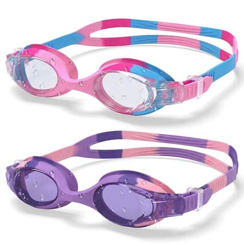Aegend Swim Goggles for Kids Age 3-8 Anti-Fog Clear Vision Full Protection Goggles Perfect for Toddler Swimming (Pink & Purple-2 Pack) - Image 1
