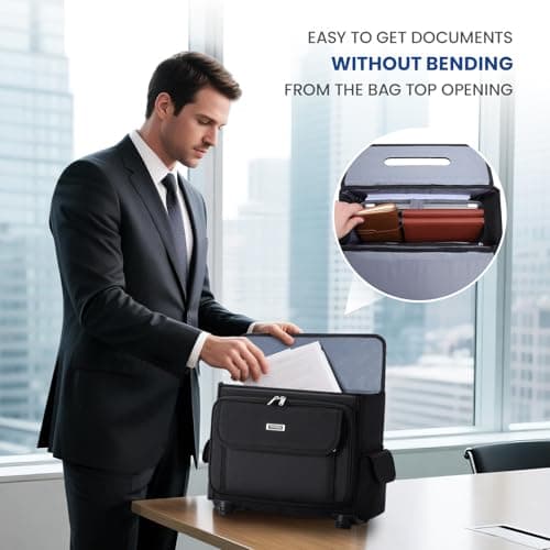 Tonyeee Rolling Laptop Bag 15.6 Inch, Ballistic Nylon Wheeled Briefcase for Men Women, Professional Rolling Work Bag, Underseat Carry On Business Case, 360 Spinner Wheels, Accordion File Office Bag - Thumbnail 6