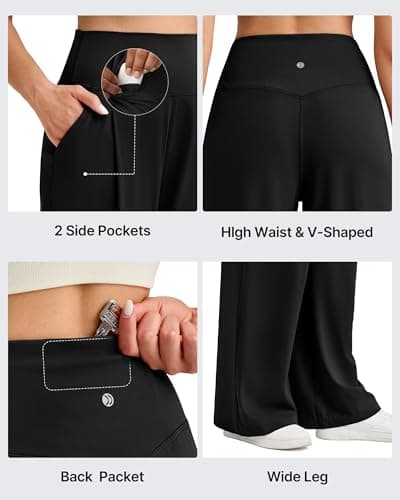 G4Free Wide Leg Pants for Women High Waisted Soft Lightweight Casual Yoga Pants with Pockets Pleated Loose Lounge Comfy Work Dressy Trousers(Black,S,30") - Thumbnail 3
