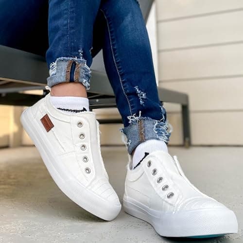 JENN ARDOR Womens Fall Slip On Fashion Sneakers No Laces Comfortable Casual Low Canvas Sneakers Flats Walking Shoes - Thumbnail 2