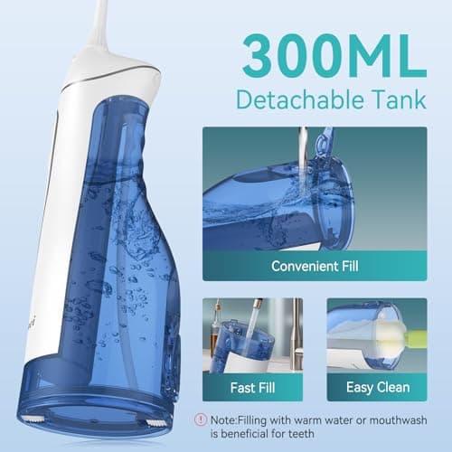 Water Dental Flossers for Teeth, 300ML Cordless Portable Electric Water Flosser, 4 Modes Oral Irrigator, Waterproof Rechargeable Water Floss for Deep Cleaning, Plaque Remover,Braces Home Travel Use - Thumbnail 3